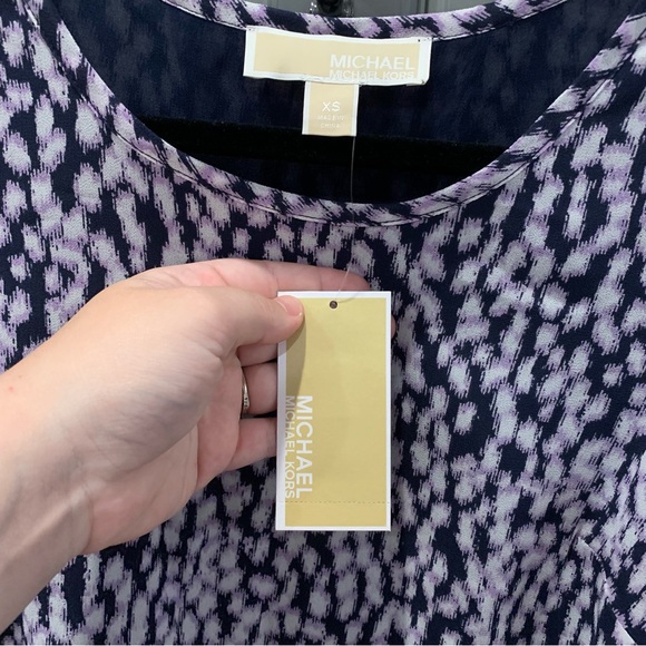 NWT Michael Kors Patterned Purple Crossover Back Tank - Picture 3 of 6